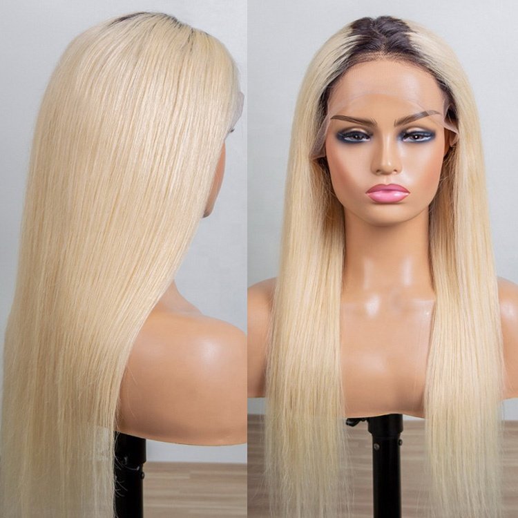 30 Inch Blonde Ombre With Dark Roots Straight 360 Full Lace Frontal Wig with Baby Hair Glueless 210Density Ombre Human Hair Wigs