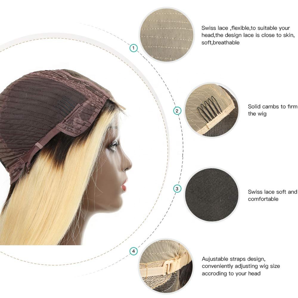 30 Inch Blonde Ombre With Dark Roots Straight 360 Full Lace Frontal Wig with Baby Hair Glueless 210Density Ombre Human Hair Wigs