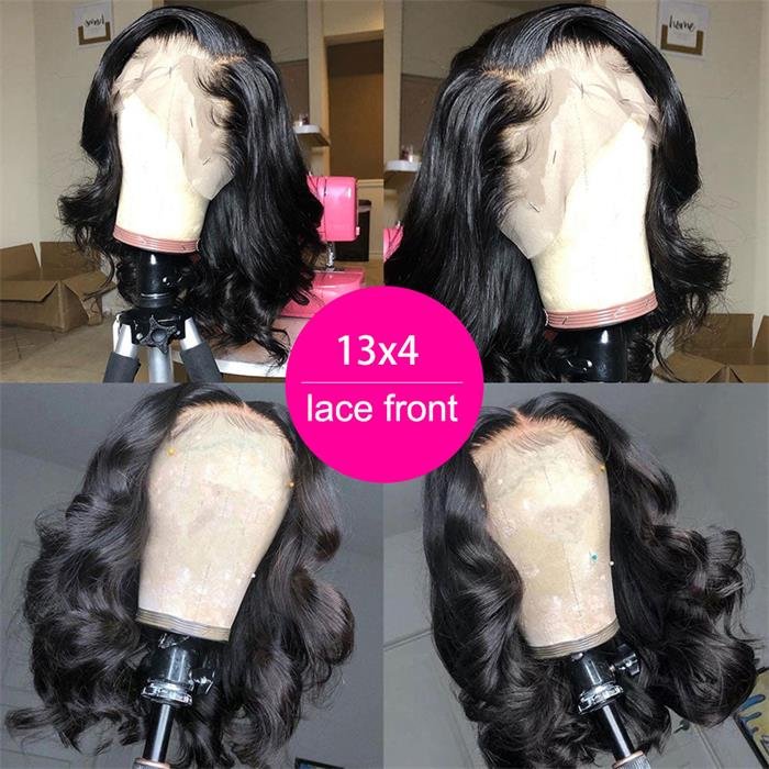 Short Body Wavy Bob Wig 13*4/4*4 Human Hair Lace Front Bob Wigs