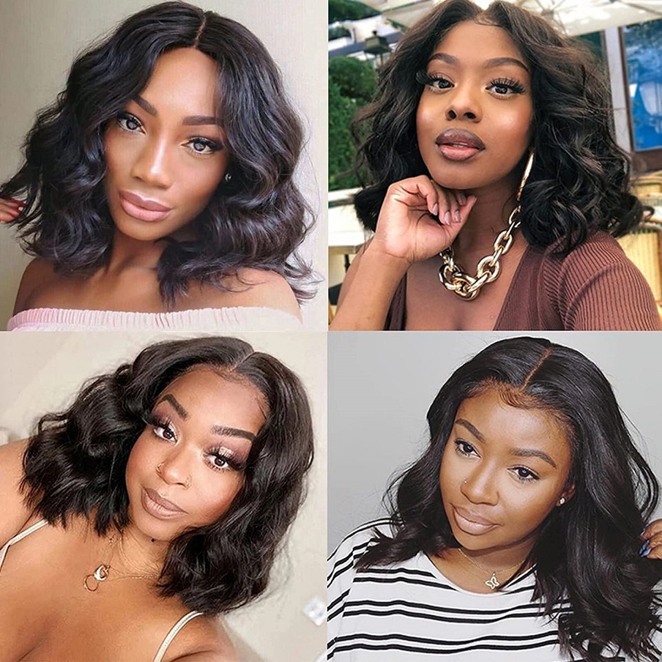 Short Body Wavy Bob Wig 13*4/4*4 Human Hair Lace Front Bob Wigs