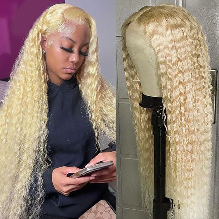 30 Inch Raw Virgin Deep Wave 613 Blonde Hd Lace Front Wig 13x4 Curly Transparent Lace Frontal Human Hair Wig 613 Full Lace Wig