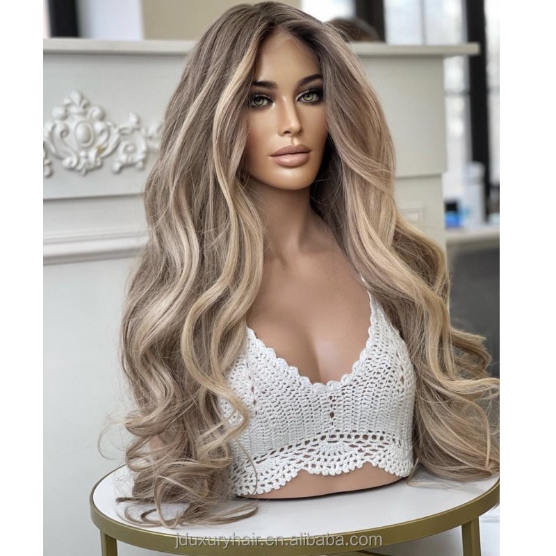 Raw russian human hair HD Invisible 13x6 Lace Frontal Wig Perruque Raw Ash Blonde loose wave jewish Wigs With Elastic Band
