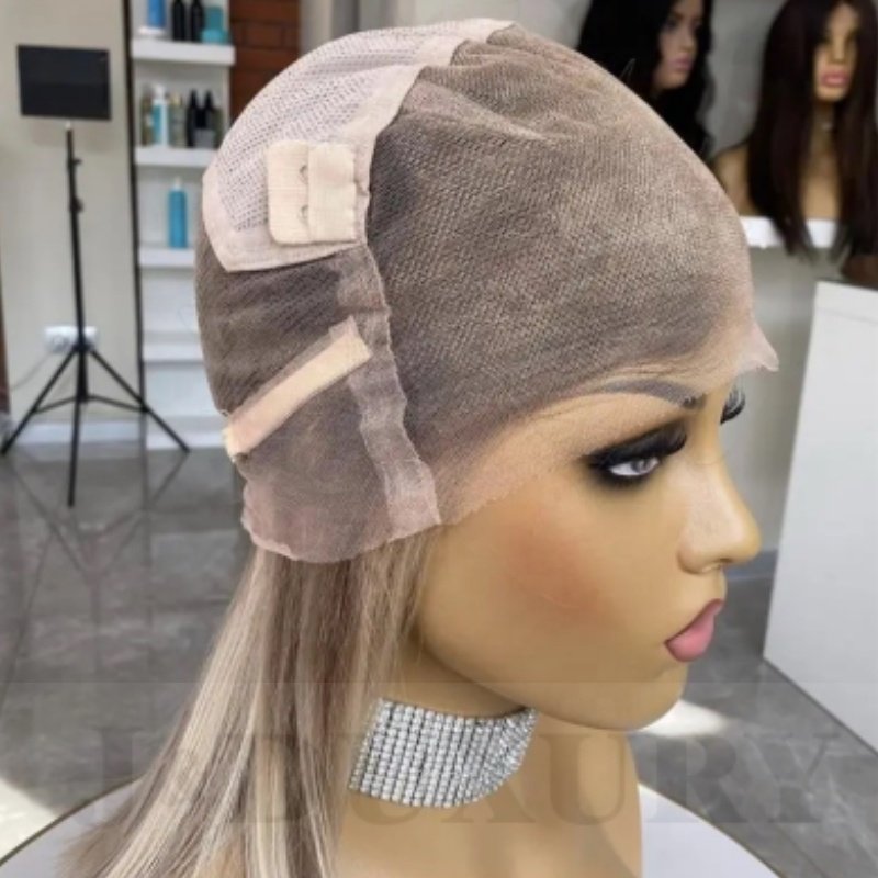 Raw russian human hair HD Invisible 13x6 Lace Frontal Wig Perruque Raw Ash Blonde loose wave jewish Wigs With Elastic Band