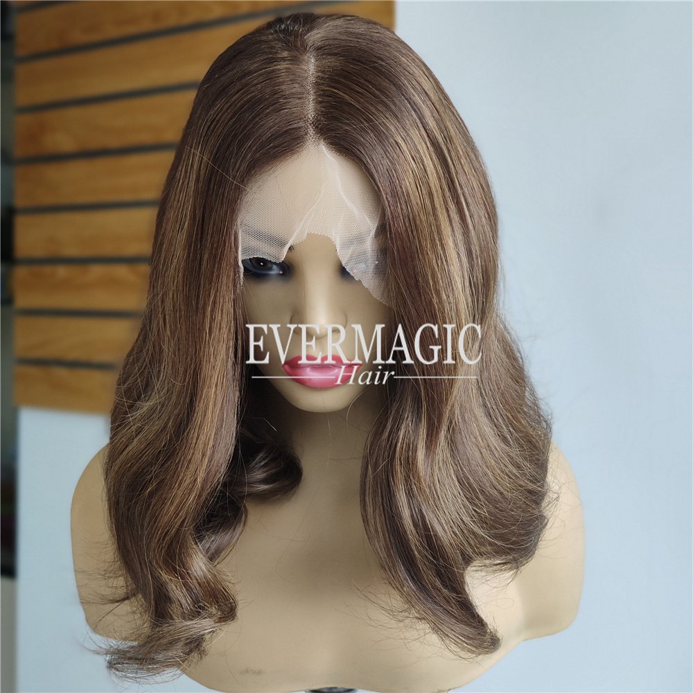 Evermagic New Coming Stock Luxury Balayage Highlight brown Color Wavy Deep Part Lace Front Short Bob Hair Wigs