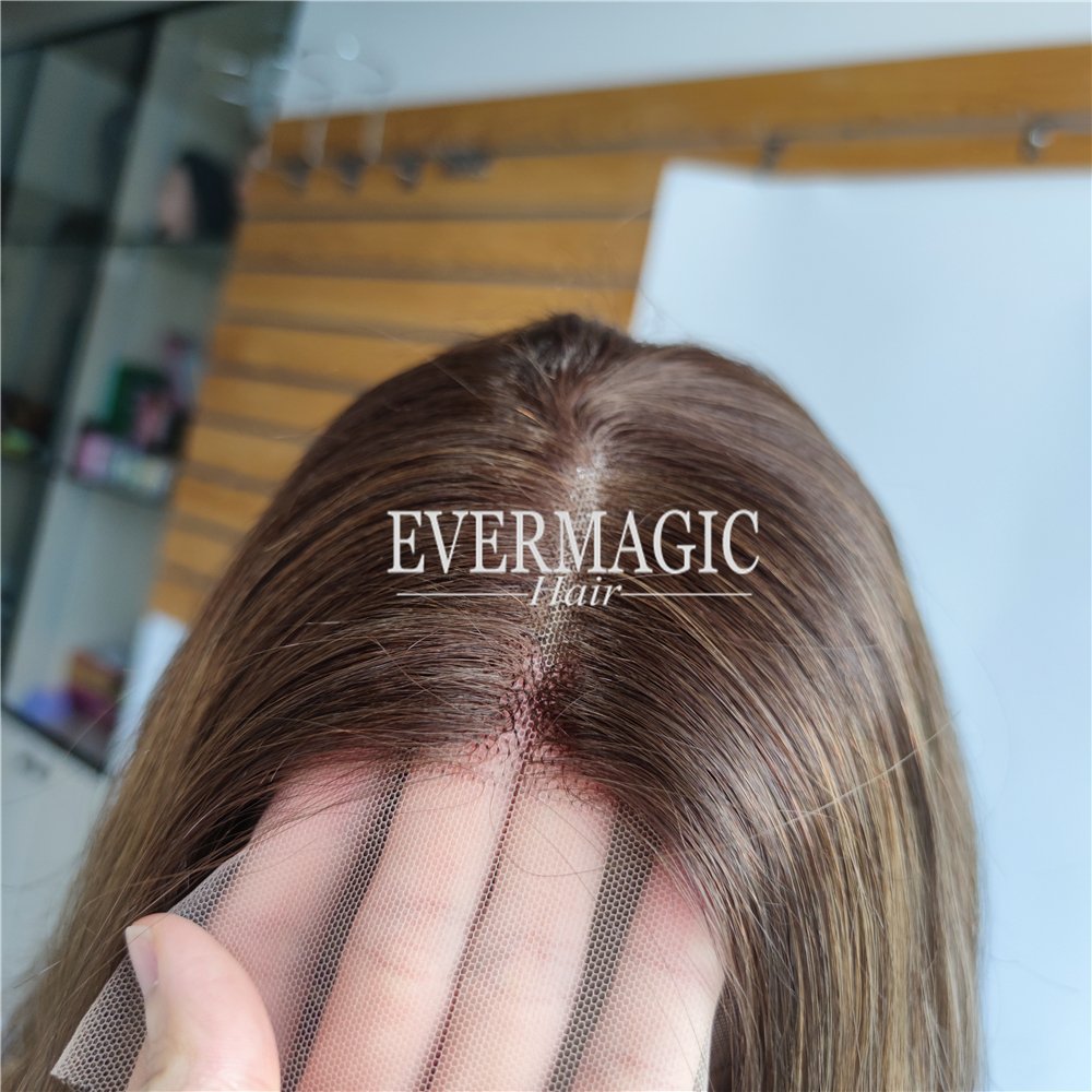 Evermagic New Coming Stock Luxury Balayage Highlight brown Color Wavy Deep Part Lace Front Short Bob Hair Wigs