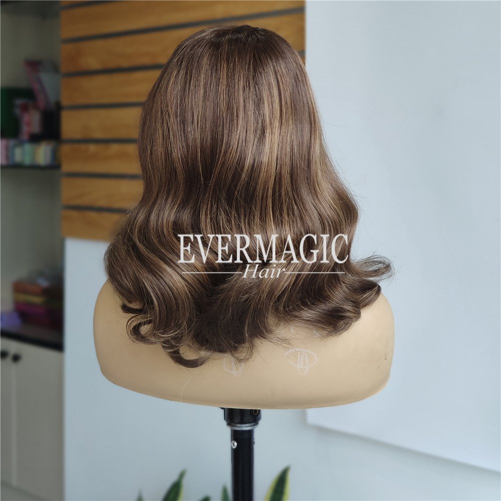 Evermagic New Coming Stock Luxury Balayage Highlight brown Color Wavy Deep Part Lace Front Short Bob Hair Wigs