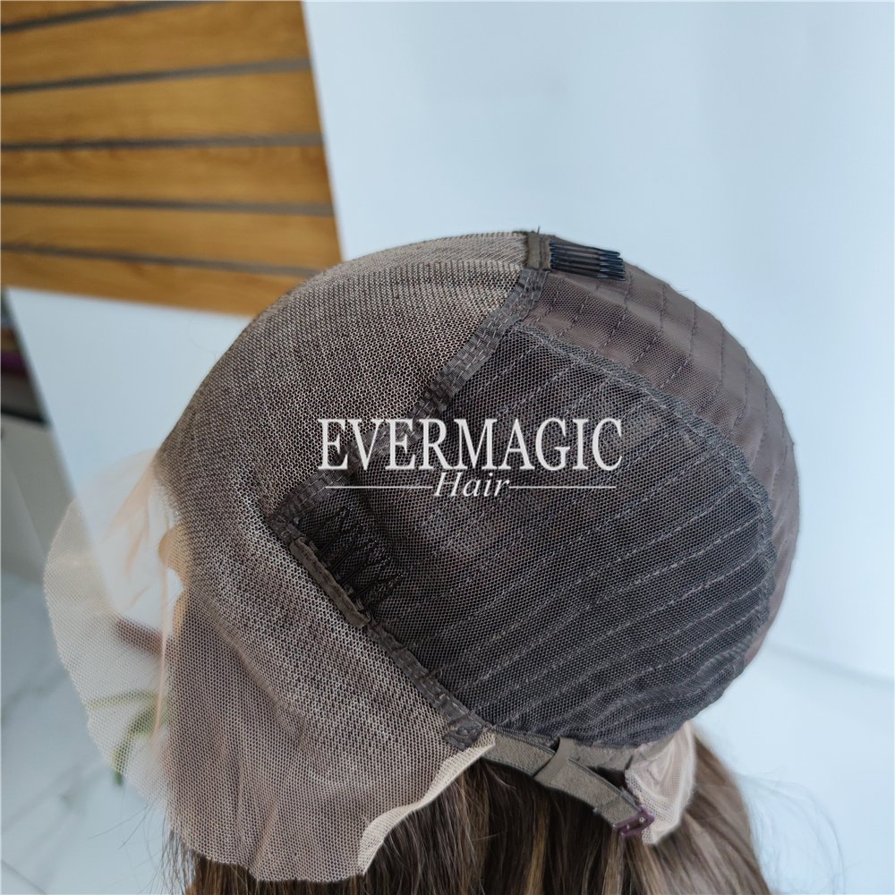 Evermagic New Coming Stock Luxury Balayage Highlight brown Color Wavy Deep Part Lace Front Short Bob Hair Wigs