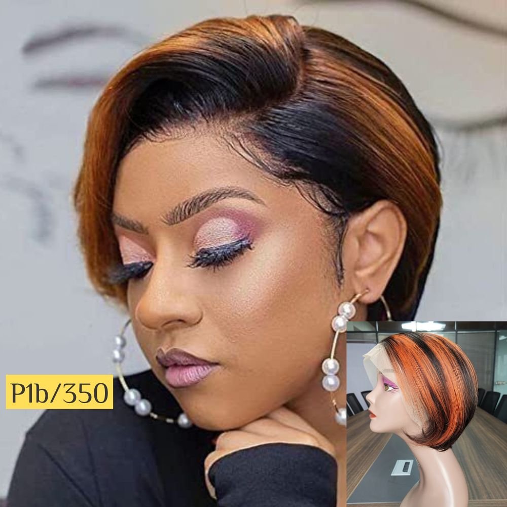 Short Bob Piano Color Pixie Cut Lace Front Wigs for Black Women,Perruque Colored Straight Pixie Cut Human Hair Wigs