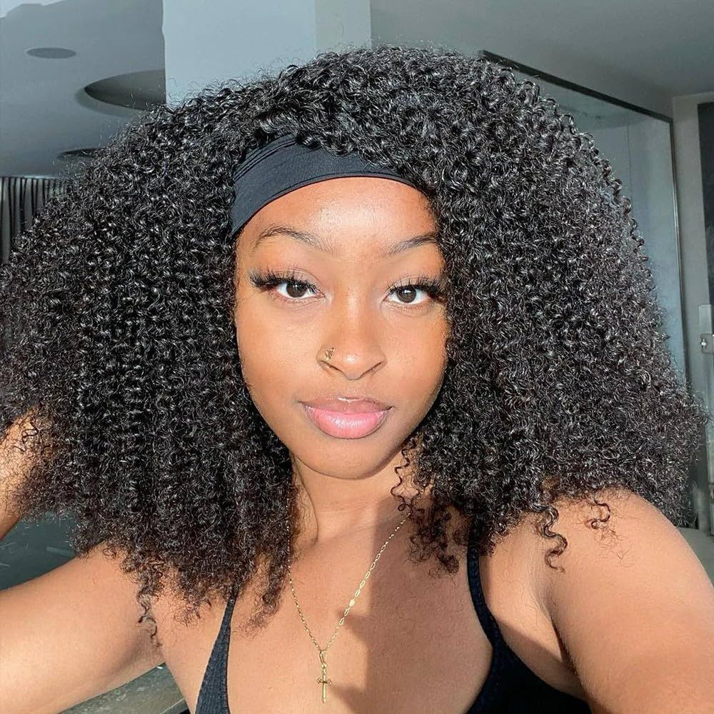 Factory Wholesale Cheap Headband Afro-Kinky Curly With Bang Short Human Hair Wig For Black Women Cheap Wig