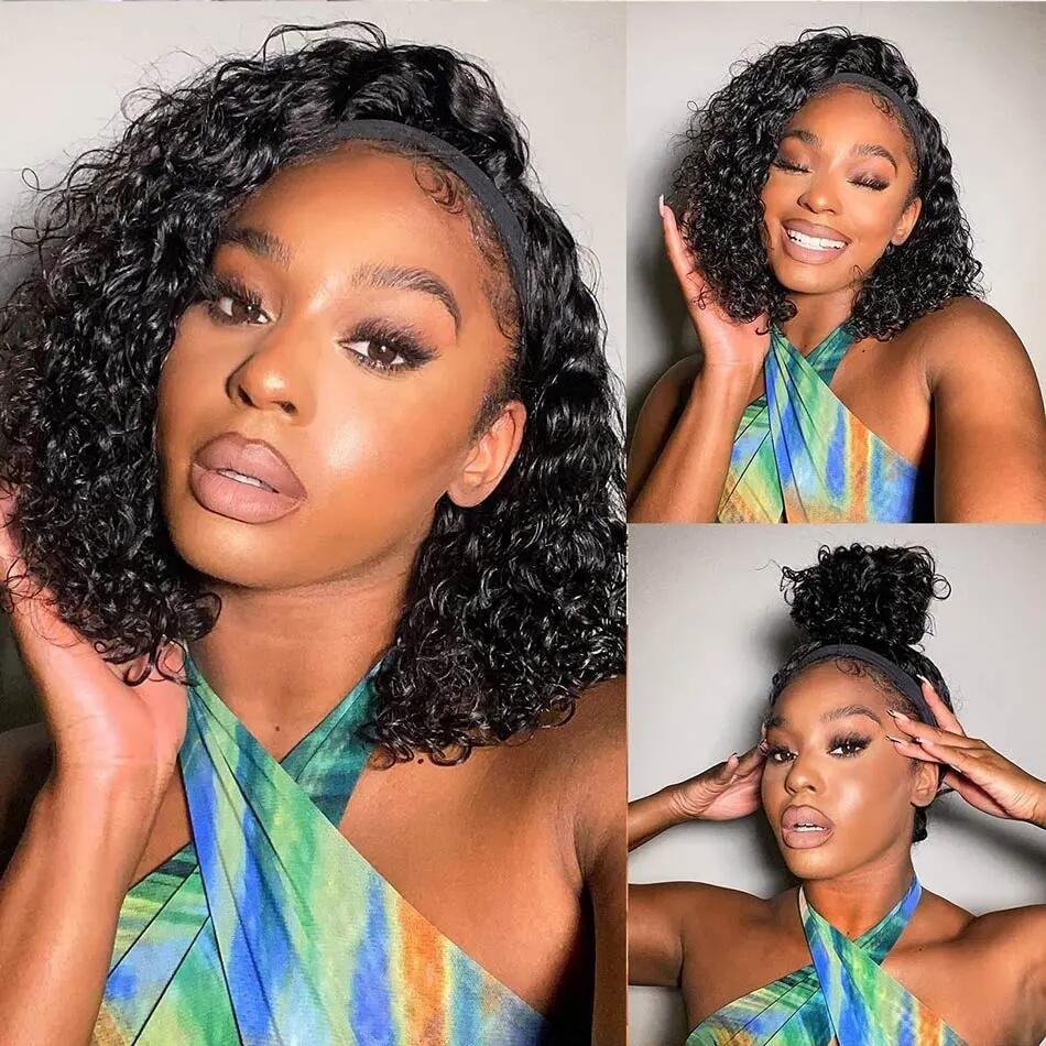 Factory Wholesale Cheap Headband Afro-Kinky Curly With Bang Short Human Hair Wig For Black Women Cheap Wig