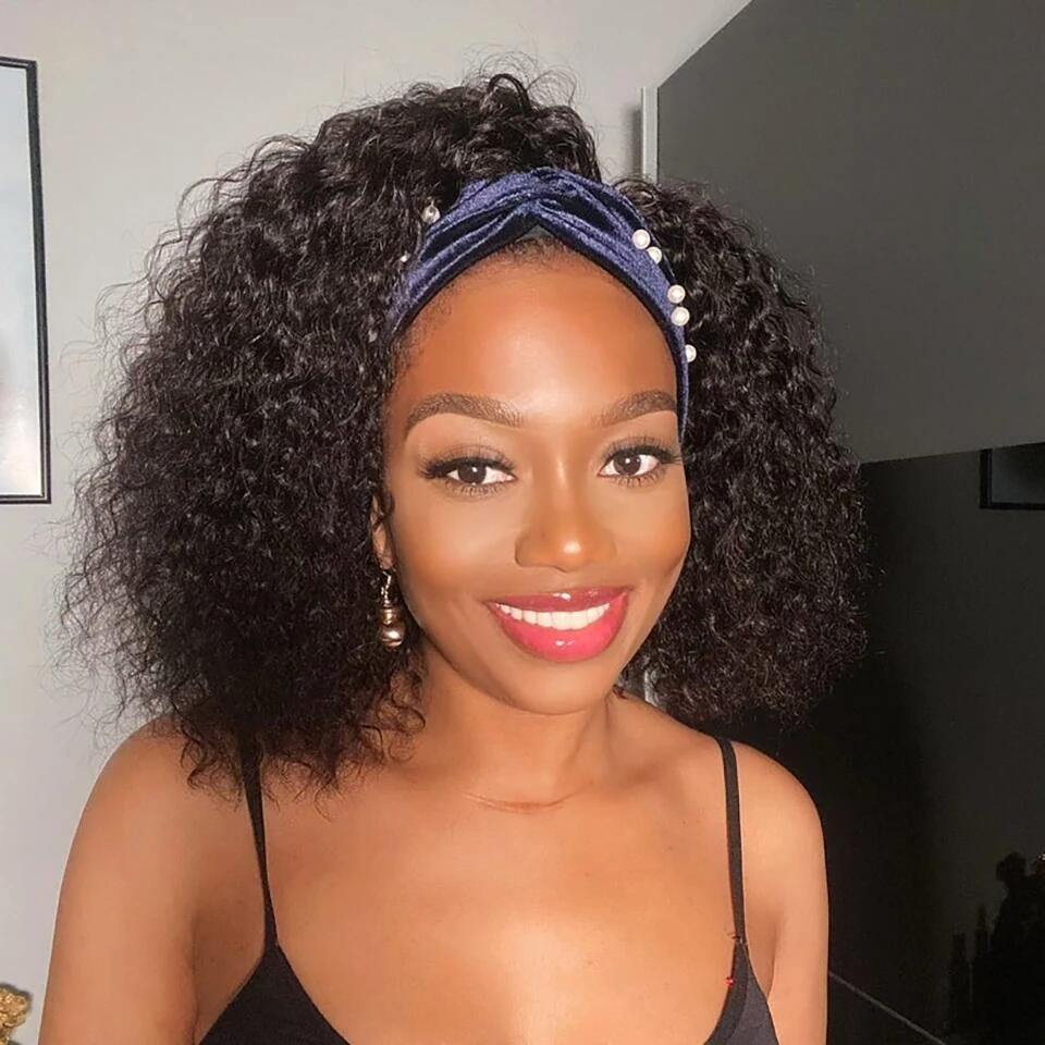 Factory Wholesale Cheap Headband Afro-Kinky Curly With Bang Short Human Hair Wig For Black Women Cheap Wig