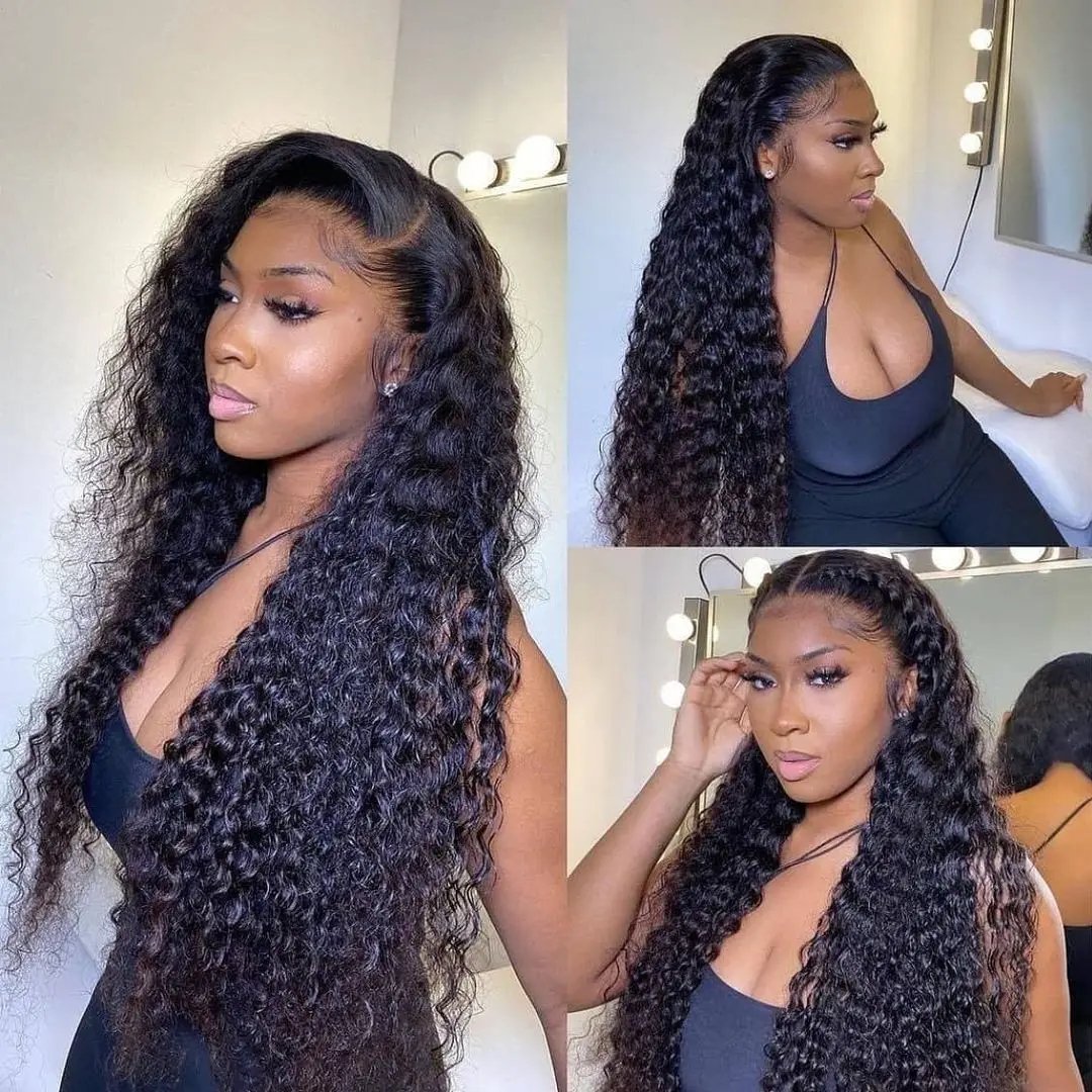 Wholesale 18 Inch Lace Wig For Black Women 180 Density Natural Wig With Frontal Raw Deep Wave 13x6 Lace Front Human Hair Wigs