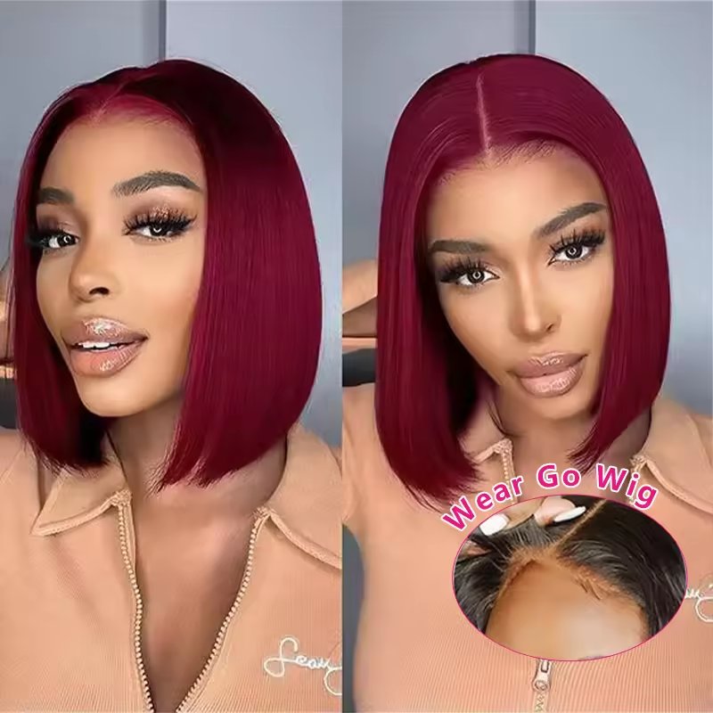ISEE Wear Go Glueless Wigs 99J Burgundy Red Bob Human Hair Wigs 6X4 Lace Closure Wigs For Black Women Raw Vietnamese Hair
