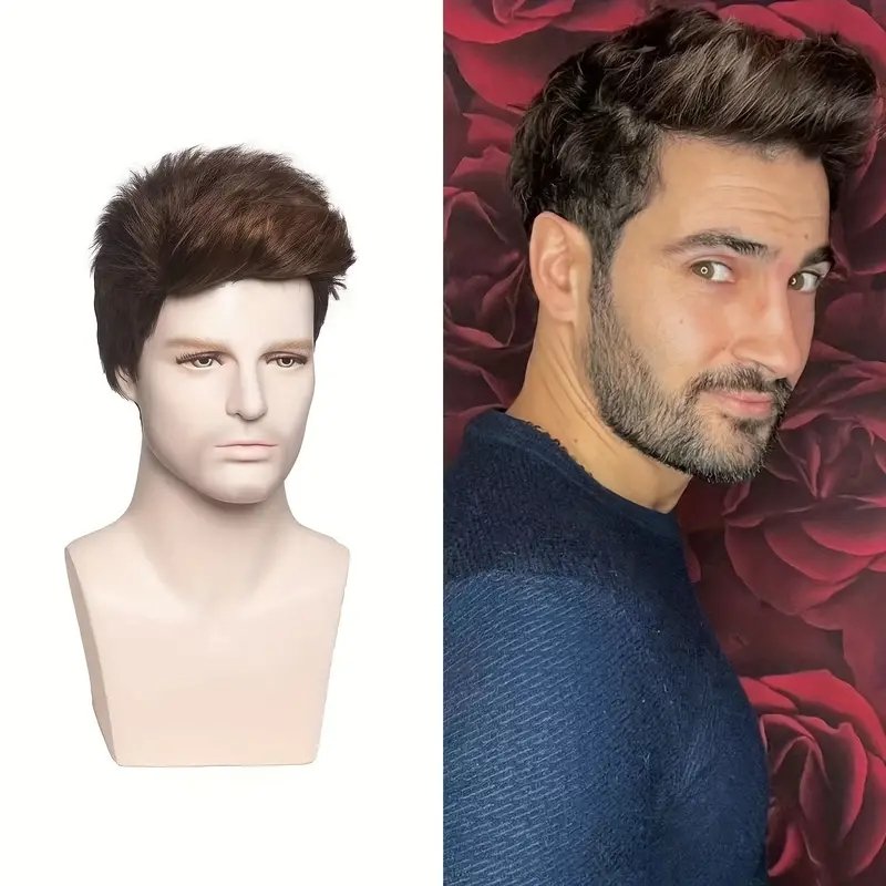 Wholesale Mens Short Brown Wig Cosplay Party Natural Synthetic Fiber Hair Replacement Wigs