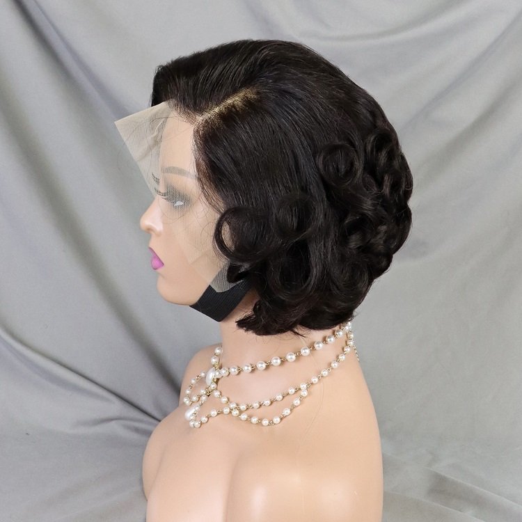 Wholesale Short Pixie Cut Wig Brazilian Human Hair Wigs For Black Women Cheap 13x4 Lace Natural Hair Wig Short Finger Wave Hair