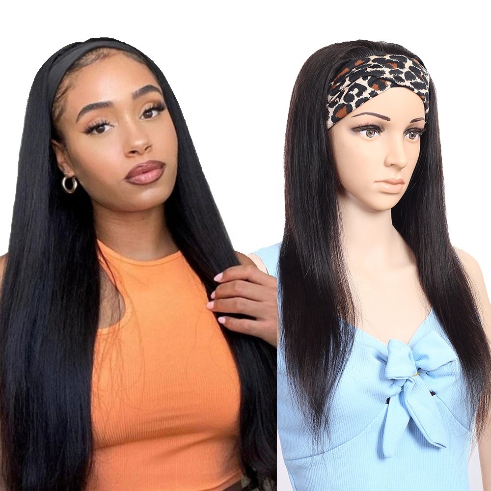 Antimi hair product Wholesale 22 inch Straight Headband Wig 150 180 250 Density Brazilian Virgin Human Hair wigs for black women