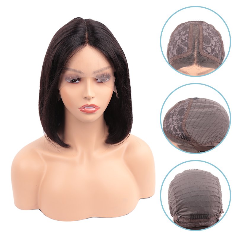 Cheap Short Bob Full Machine Made Human Hair Wig 12-14 Inch Mink Brazilian Hair Wig for Black Women Long Lace Front Wigs 12"-14"