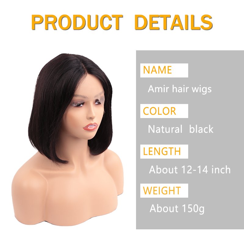 Cheap Short Bob Full Machine Made Human Hair Wig 12-14 Inch Mink Brazilian Hair Wig for Black Women Long Lace Front Wigs 12"-14"