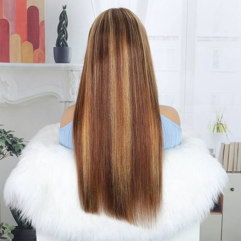 Hot Sale 13x4 Long Straight Brown Lace Frontal Wig Highlighted Piano 4/27 Brazilian Human Hair Wigs 10-30 Inch For Black Women