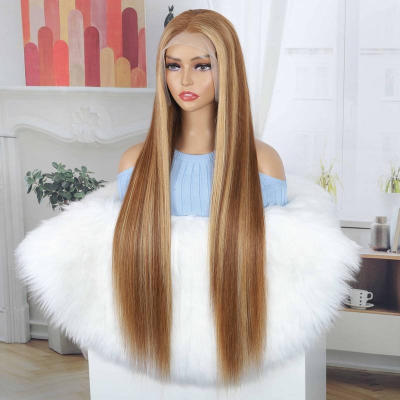Hot Sale 13x4 Long Straight Brown Lace Frontal Wig Highlighted Piano 4/27 Brazilian Human Hair Wigs 10-30 Inch For Black Women