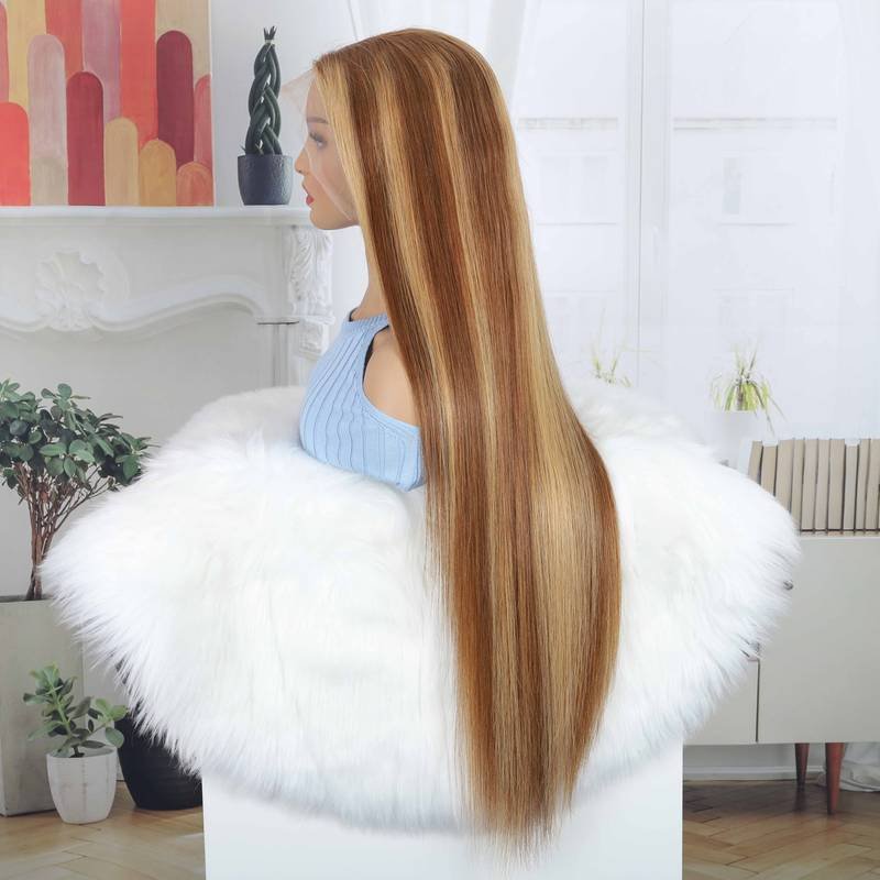 Hot Sale 13x4 Long Straight Brown Lace Frontal Wig Highlighted Piano 4/27 Brazilian Human Hair Wigs 10-30 Inch For Black Women