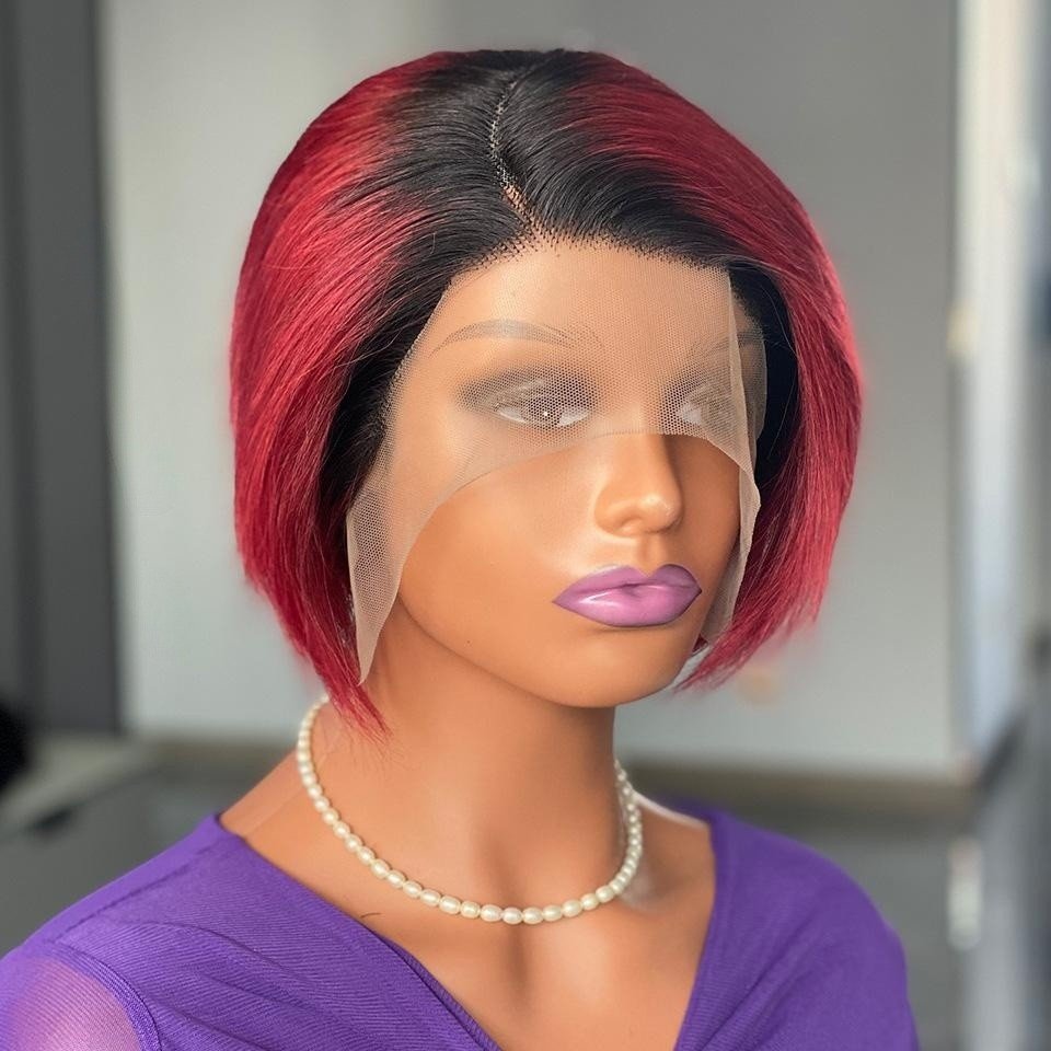 6 Inches 150 Density Pixie Cut Short 13*4*1 T-Type Swiss Lace Human Hair Transparent Front Lace Wig For Women