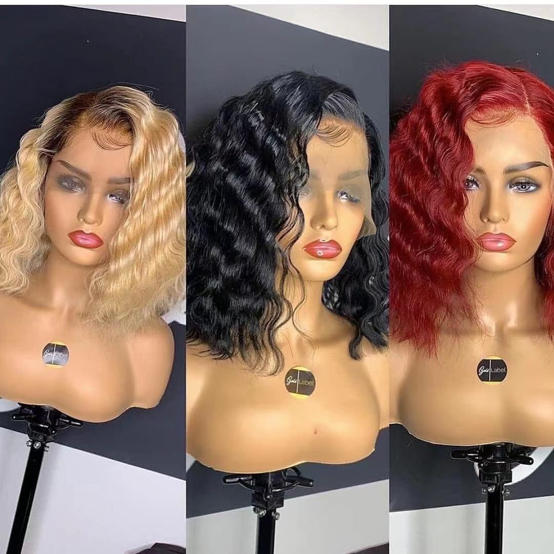 Wholesale Short Curly Bob Wear And Go Glueless Human Hair Wigs 8 10 Inch Color Bob Wig HD Full Frontal Lace Wigs For Black Women