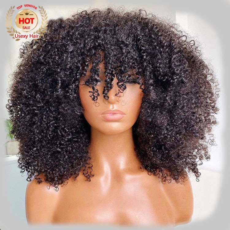 Afro-kinky Curly Machine Made Human Hair Wig For Black Women 250% Natural Brazilian Human Hair Factory Wholesale Cheap Bob Wig