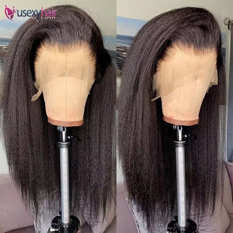 200 density 360 yaki straight lace frontal wig vendor in stock Pre plucked hd human hair lace front human hair wig