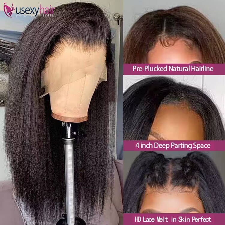 200 density 360 yaki straight lace frontal wig vendor in stock Pre plucked hd human hair lace front human hair wig