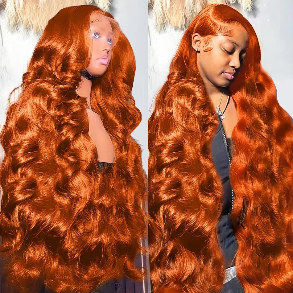 HD Transparent 13x4 Ginger Body Wave Lace Front Wig 350 Orange Color 13X4 Lace Frontal Human Hair Wig For Women
