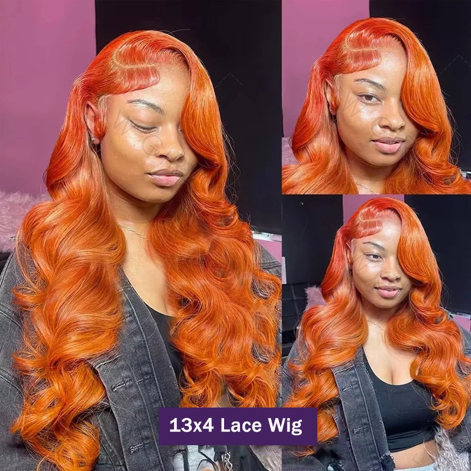 HD Transparent 13x4 Ginger Body Wave Lace Front Wig 350 Orange Color 13X4 Lace Frontal Human Hair Wig For Women