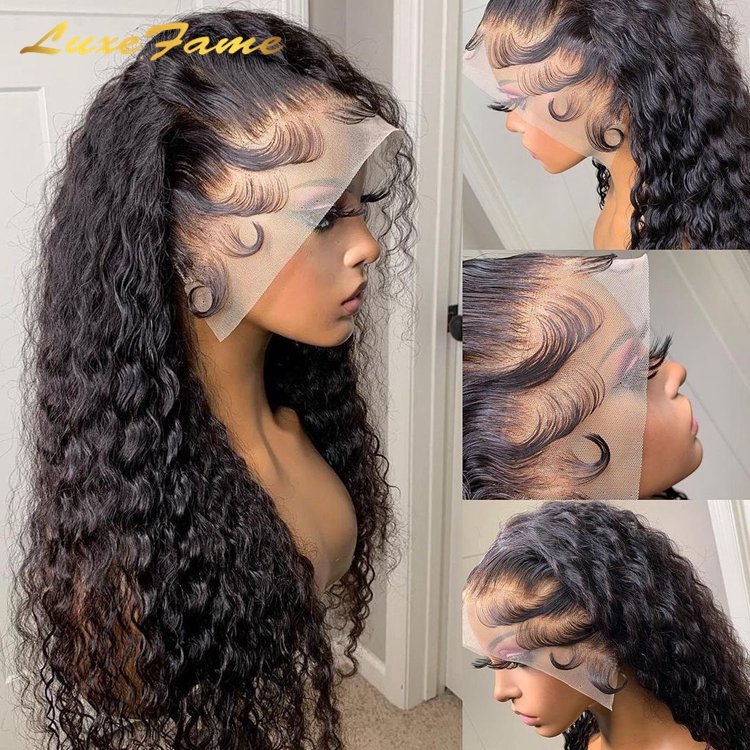 30 32 Inch Deep Wave 13x6 Transparent Lace Front Human Hair Wigs Brazilian Water Curly 200 density Frontat Wigs For Women