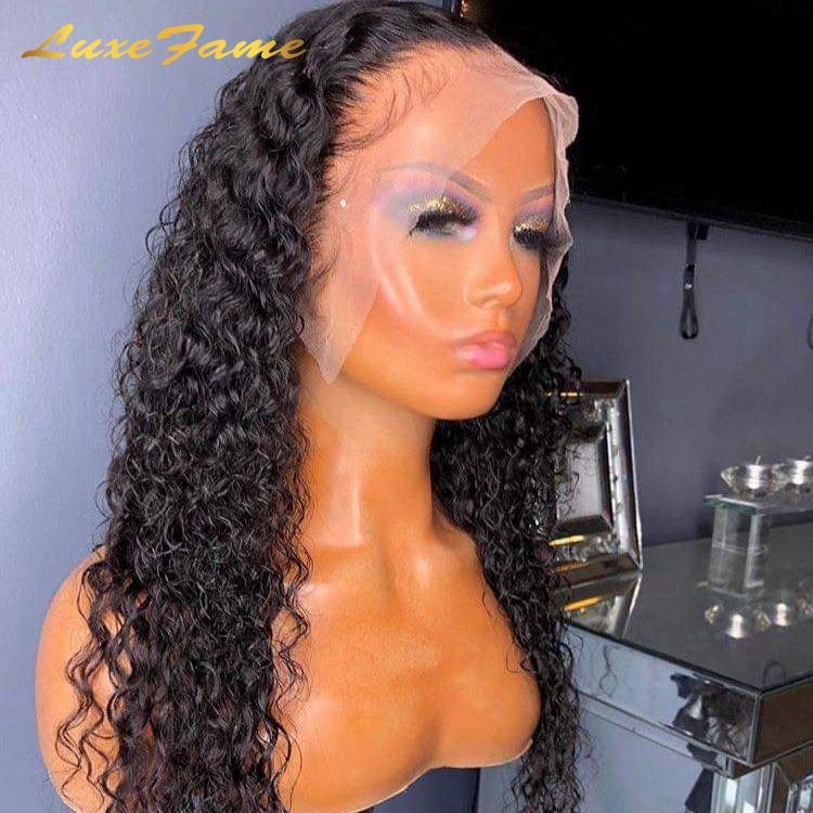 30 32 Inch Deep Wave 13x6 Transparent Lace Front Human Hair Wigs Brazilian Water Curly 200 density Frontat Wigs For Women