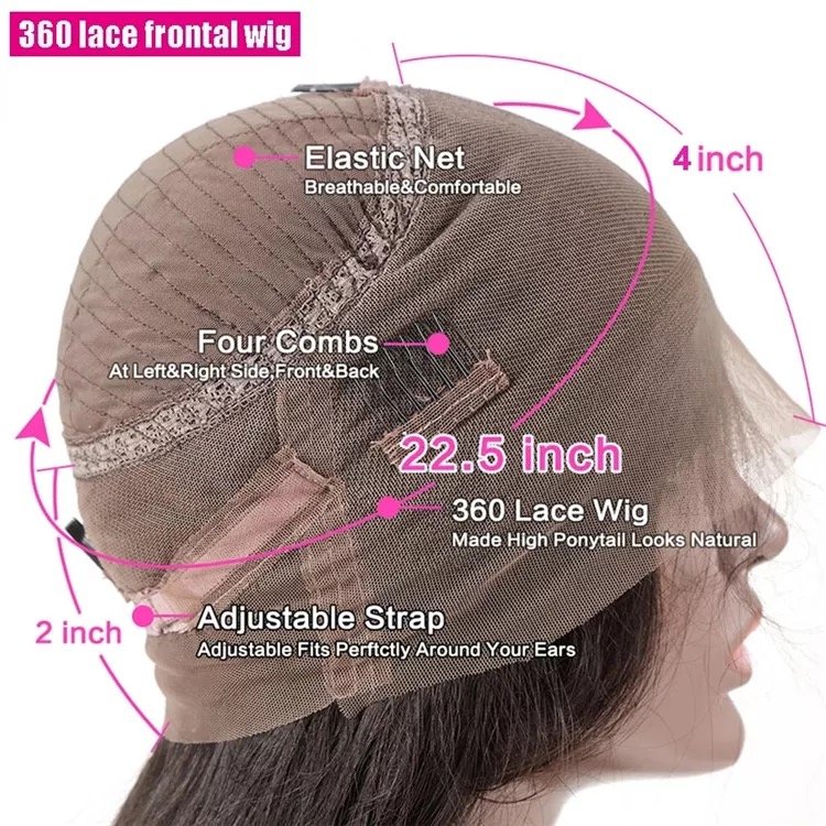 Glueless 360 Lace Frontal Wig Unprocessed 100% Brazilian Virgin Human Hair Transparent Swiss Lace Front Wigs for Black Women