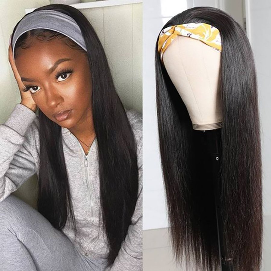 Apple Girl Cheap Remy Hair Peruvian Human Hair Wigs For Black Women Machine Made Non Lace Wig On Sale Straight Headband Wig