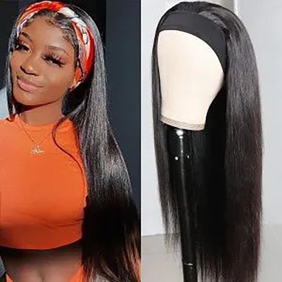 Apple Girl Cheap Remy Hair Peruvian Human Hair Wigs For Black Women Machine Made Non Lace Wig On Sale Straight Headband Wig