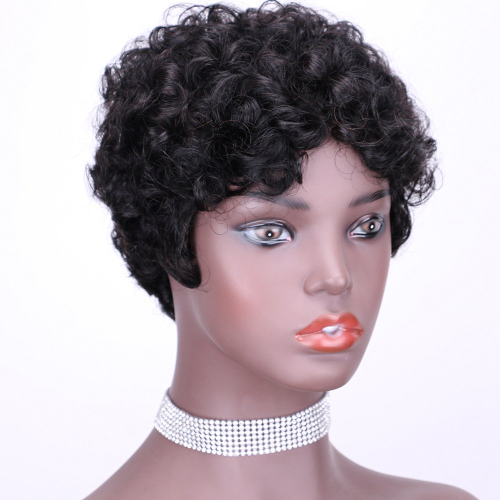 Human Hair Wigs Afro Curly Human Hair Wig for Black HC06 Best Selling Wholesale Brazilian Women Virgin Pixie Cut 3" Short 3pcs