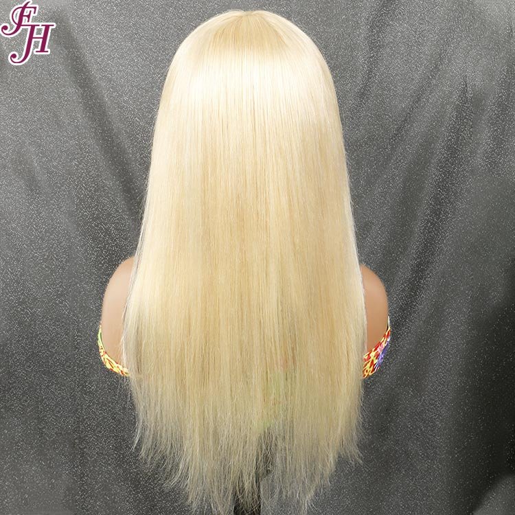 FH Wholesale Glueless No Lace Wig Blonde 613 Straight Machine Made Human Hair Wig With Bangs
