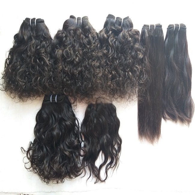 Closure 4x4 kinky curly hair with hair bundle extension natural color double draw 100% Human hair wigs