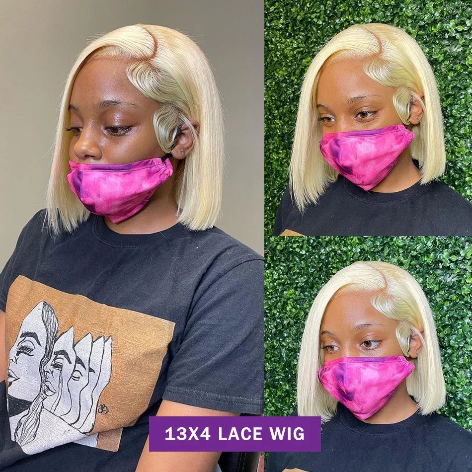 Wholesale 613 Color 100% Virgin Indian Human Hair Lace Front Wig For Black Women Full 13x4 Transparent Frontal Blonde Bob Wig