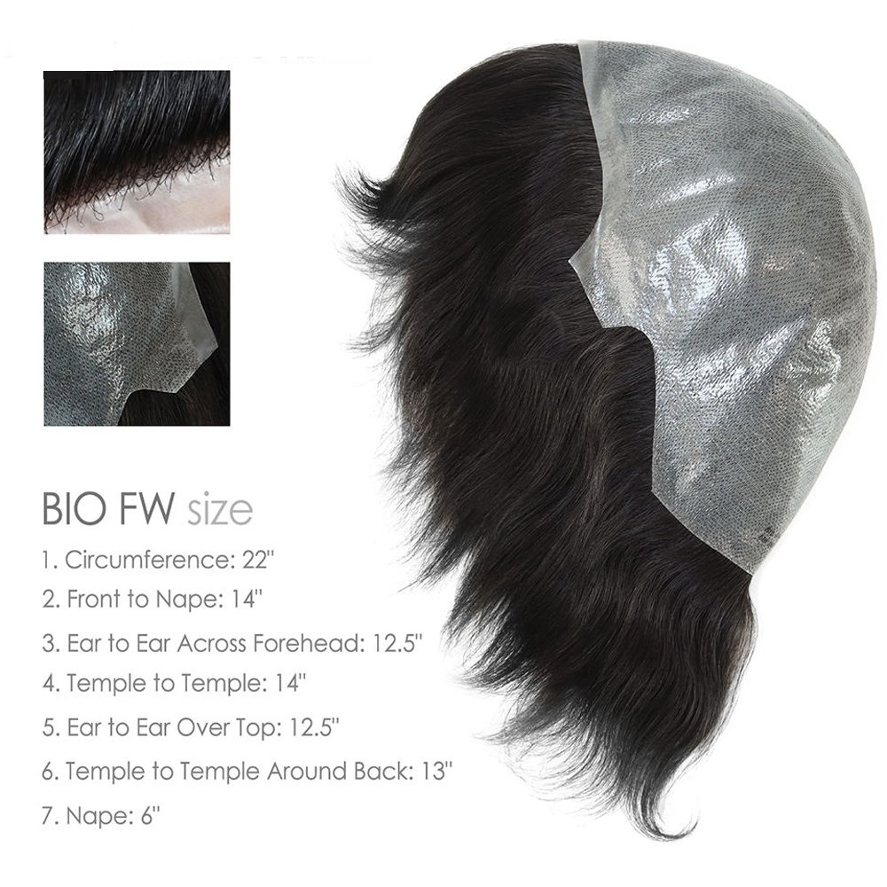 14 Inches 6 inches Natural Straight Full PU Wig for Women Thin Skin Head Wigs Real Human Hair silicone skin hair system