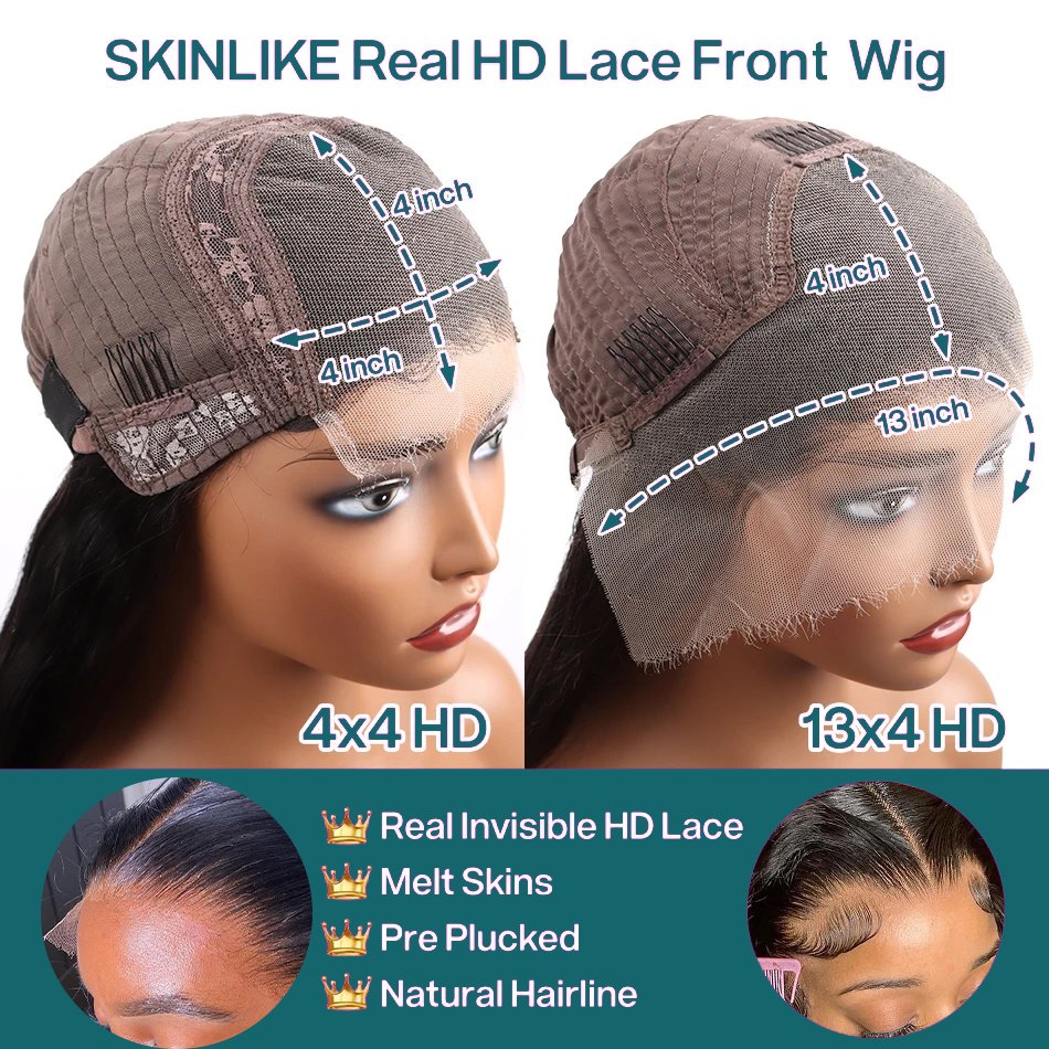 12A Grade Human Hair Wig Virgin Brazilian Hair Glueless Human Hair Wig Straight HD Lace Front Wig For Black Women
