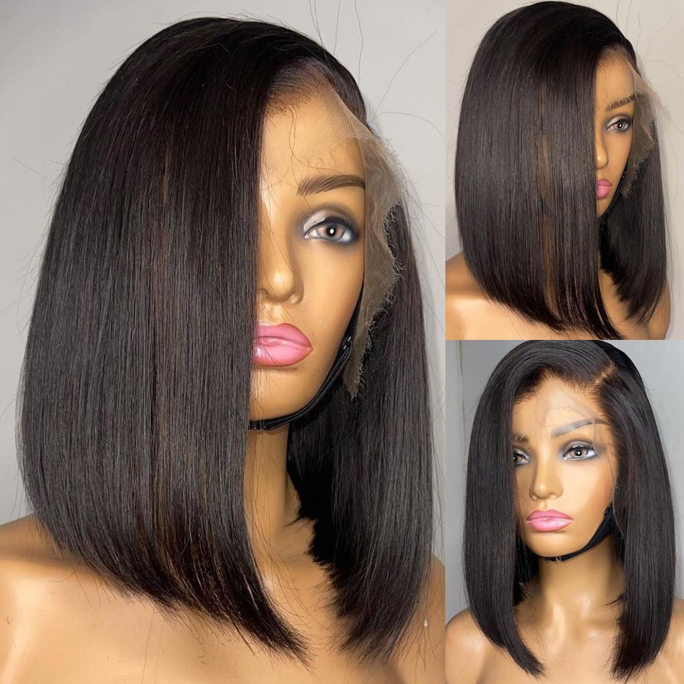 Wholesale Natural Black Short Straight 13X4 Lace Frontal Bob Wig 10A Grade Remy Brazilian Human Hair Wigs for Black Women