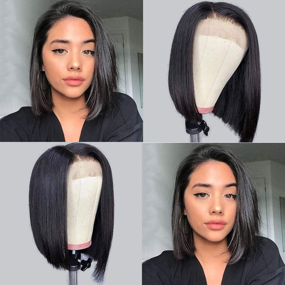 Wholesale Natural Black Short Straight 13X4 Lace Frontal Bob Wig 10A Grade Remy Brazilian Human Hair Wigs for Black Women