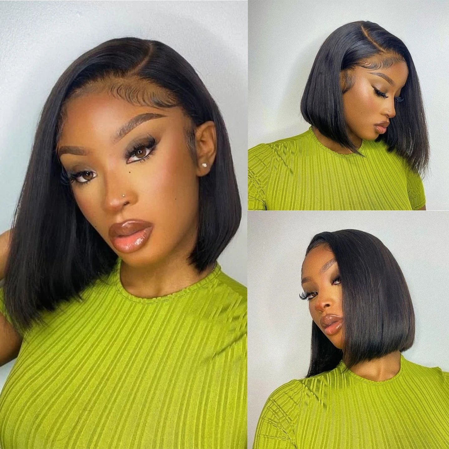 Wholesale Natural Black Short Straight 13X4 Lace Frontal Bob Wig 10A Grade Remy Brazilian Human Hair Wigs for Black Women