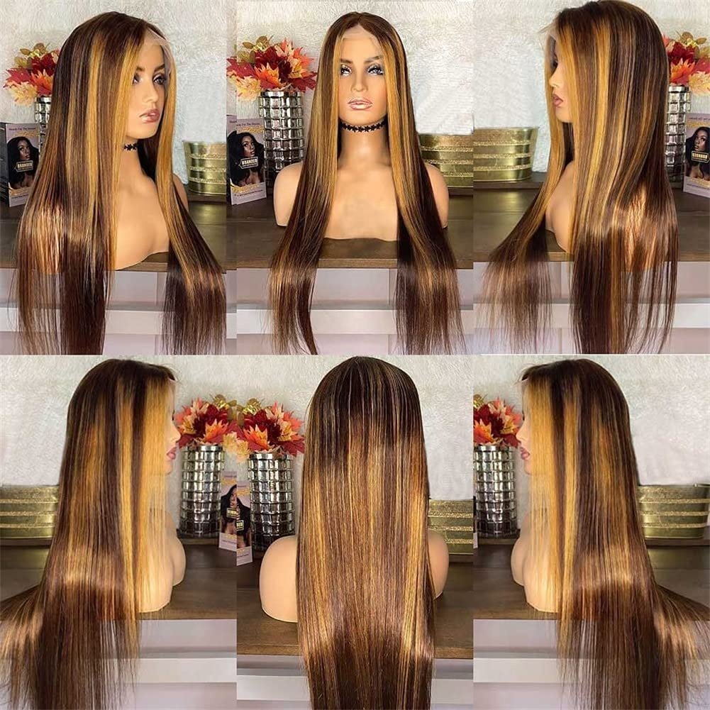 Brazilian 13x4 Lace Bone Straight Highlight Wig Glueless Human Hair Vendors Wholesale Double Drawn Raw Natural Human Hair Wigs