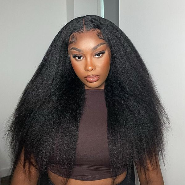 Glueless 13X4 13X6 Hd Lace Frontal Light Yaki Lace Wig,Kinky Straight Full Lace Wig Human Hair,Yaki Straight Lace Front Wig