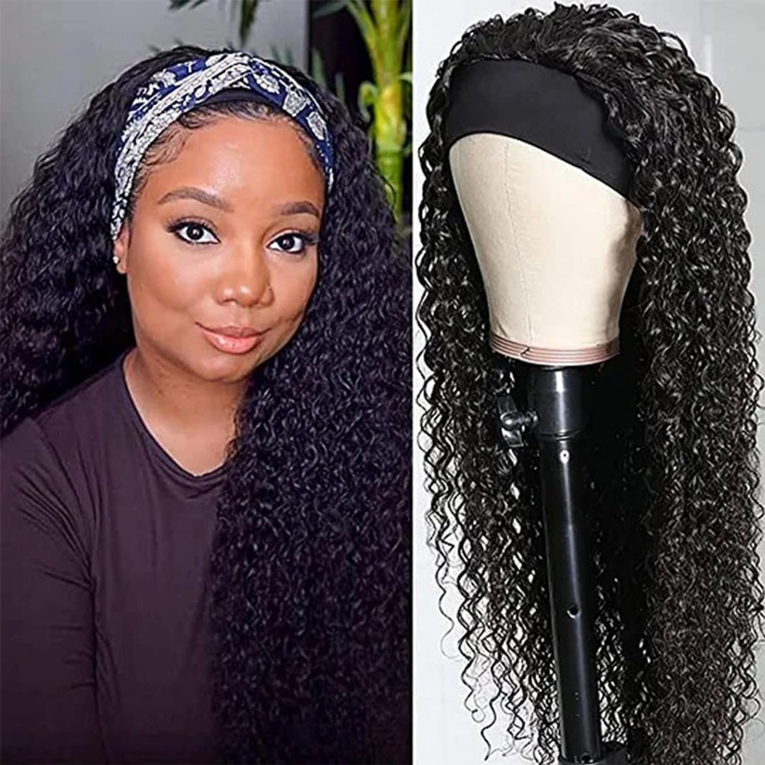 Wholesale Highlight Deep Wave Headband Human Hair Wigs None Lace Machine Made Human Hair Wigs Glueless Wig