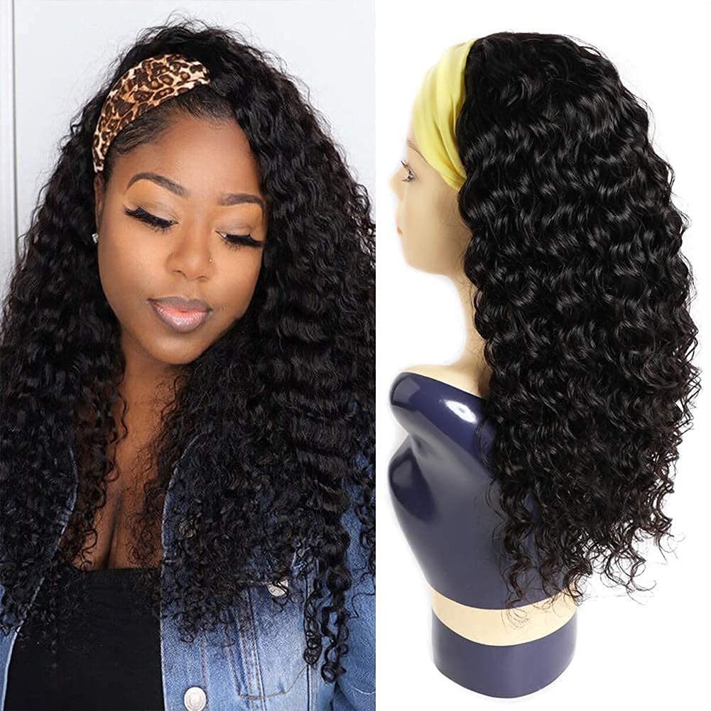 Wholesale Highlight Deep Wave Headband Human Hair Wigs None Lace Machine Made Human Hair Wigs Glueless Wig